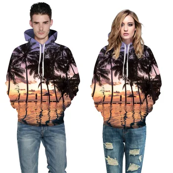 

Foreign Trade New Digital Printing Men and Women Sweatshirt Coconut Tree Pattern Printing Pullovers Loose Large Size Casual Wear