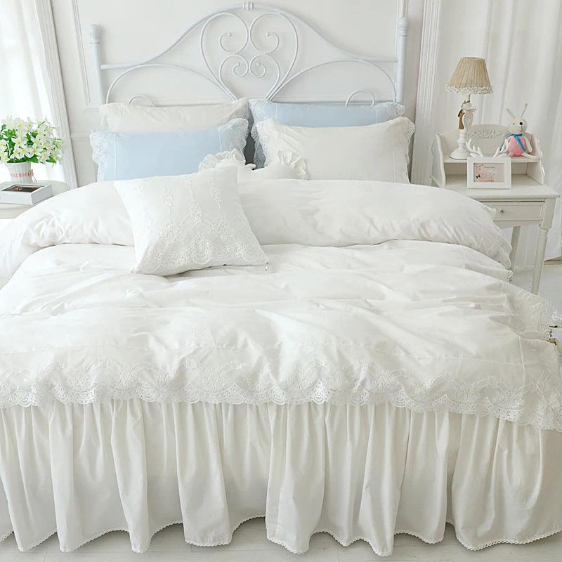 Cream White Lace Bedspread Heart Bed Sheets Cream White Lace Bedspread Heart Bed Sheets Skirt With Ruffles Cotton Princess Dammajj 1
