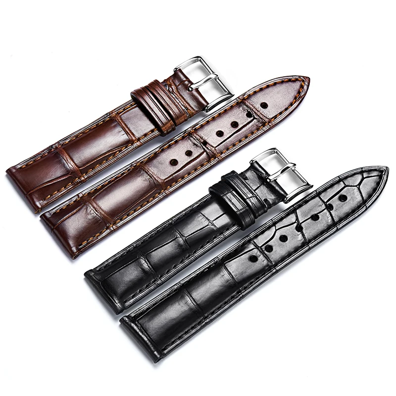 

Black Brown Genuine crocodile Leather Watch Strap Replacement Luxury Watchband 20 mm Stainless Steel Buckle Watch Accessories