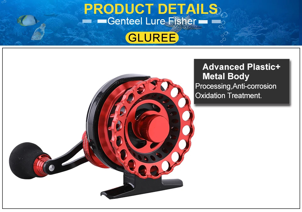 GLUREE Fishing Rafts Saltwater Fly Fishing Reel Metal Line Cup 6+1BB 2.61 RedBlack LeftRight Hand Bait Casting Ice Front Wheel (12)