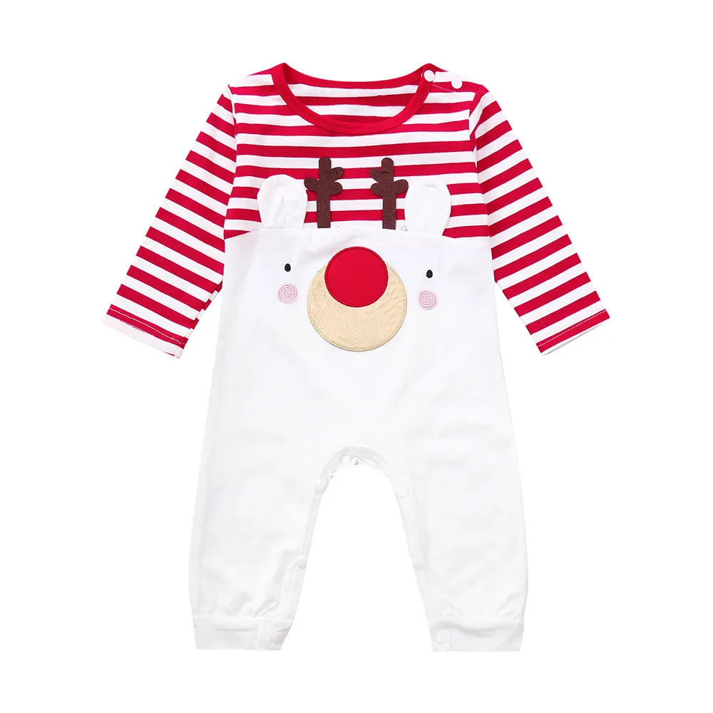 Arloneet/Детский Рождественский костюм для малышей; комбинезон в полоску с рождественским оленем для маленьких мальчиков и девочек; комбинезон; l0823