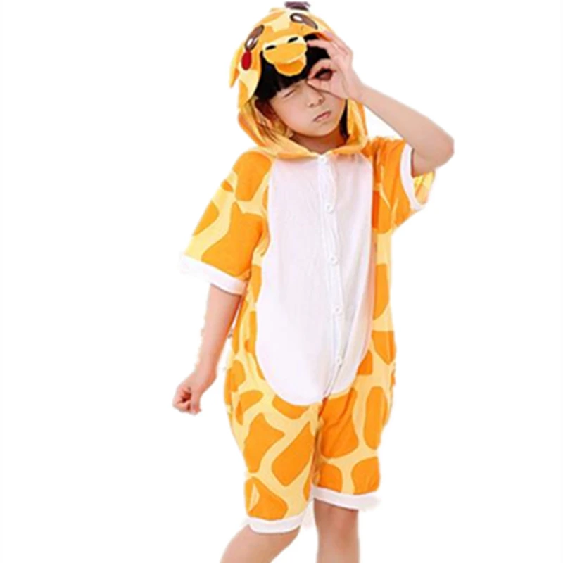 

Cartoon Anime Giraffe Cosplay Costume Summer Jumpsuit Short Sleeve kid Animals Giraffe Pajamas Pyjamas Onesie Children Sleepwear