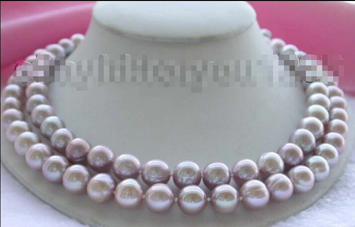 

Free shipping Genuine Natural 12mm Purple Round Pearl Necklace 18kGP!