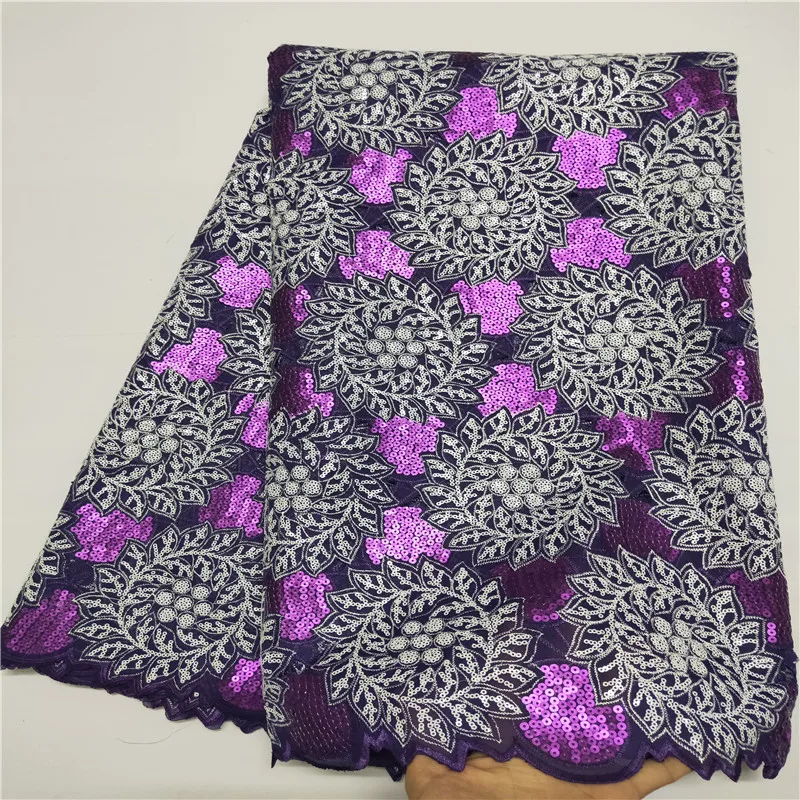 

Madison 5 yards Organza Lace African cord lace guipure fabric high quality wedding sewing lace with Lots of sequins MM96322