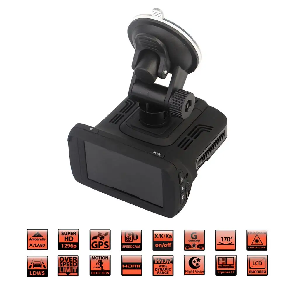 

3 in 1 Trinity High Definition 1080P Train Recorder Vehicle Electronic Dog Vehicle Radar Velocimeter Smart Car Camera GPS