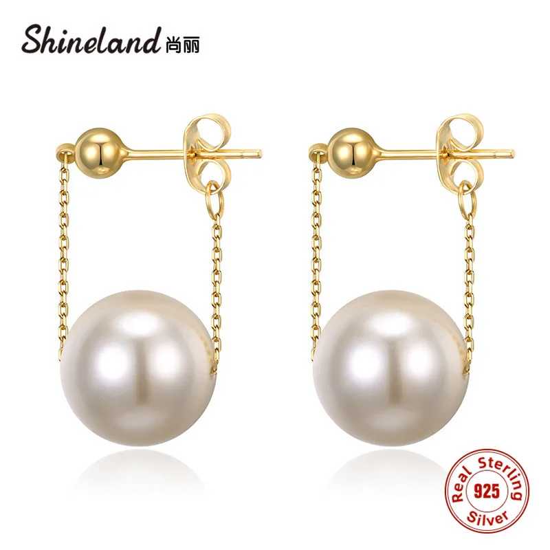 

Shineland 925 Sterling Silver Round Natural Pearl Drop Dangle Earrings For Women Elegant Unique Jewelry Accessories Gifts