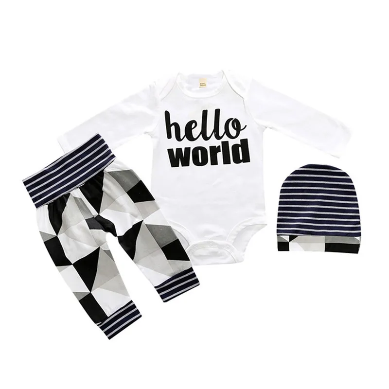 

Baby Girl Boy Clothes Sets 2019 Spring Autumn Newborn Cartoon Print Romper T-Shirt Long Pants And Hat Outfits 3Pcs For 0-24M