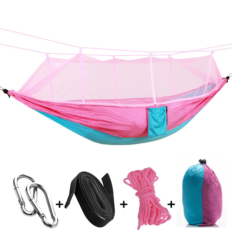 260x140cm Camping Hammock with Mosquito Net Double Travel Hanging Sleeping Bed Swing with Tree Straps for Travel Survival Garden outdoor furniture discount Outdoor Furniture