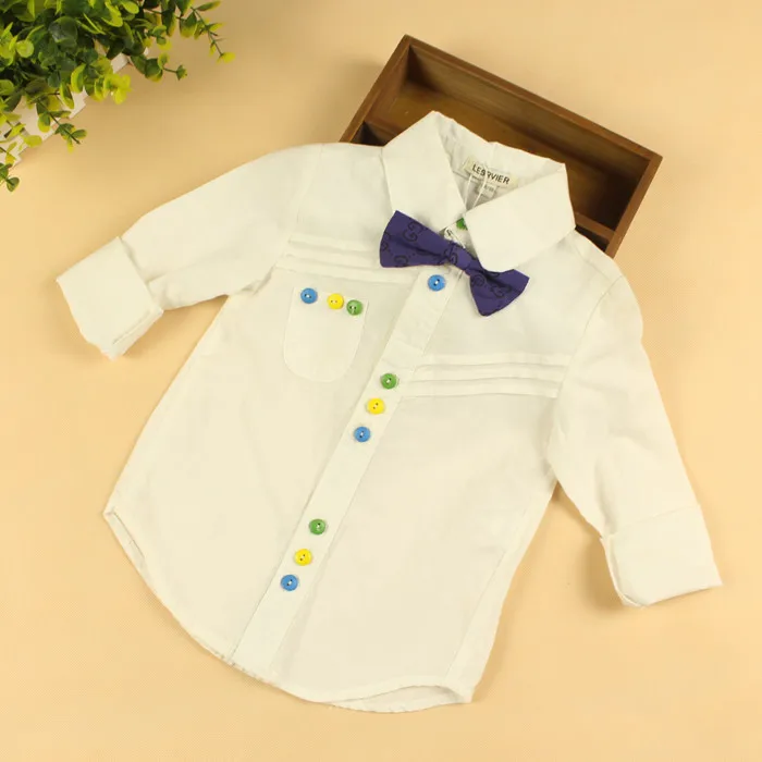 Baby Boys Long Sleeves White Shirts Boys Fashion White Blouses With Bow