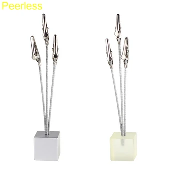 

Peerless 3 alligator Small cube wire memo picture note card desk paper photo clip holder table stand place office dest favor