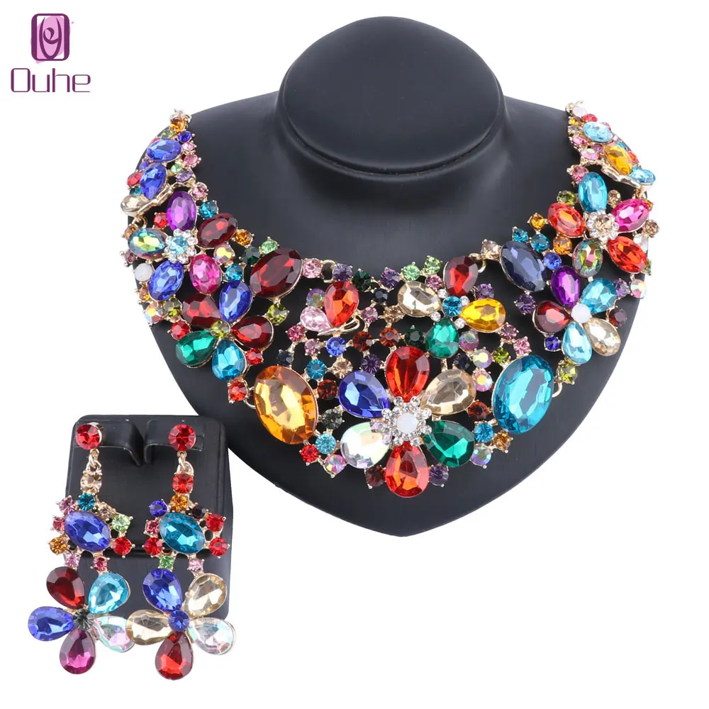 WomenElegantBridalPartyJewelrySetsWeddingJewelryFlowerCrystal