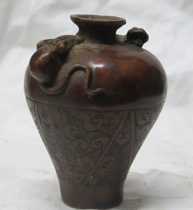 

huij 008787 3.5"Chinese sculpture red bronze Famous Fengshui statue Snake and rat Vase jar (A0314)