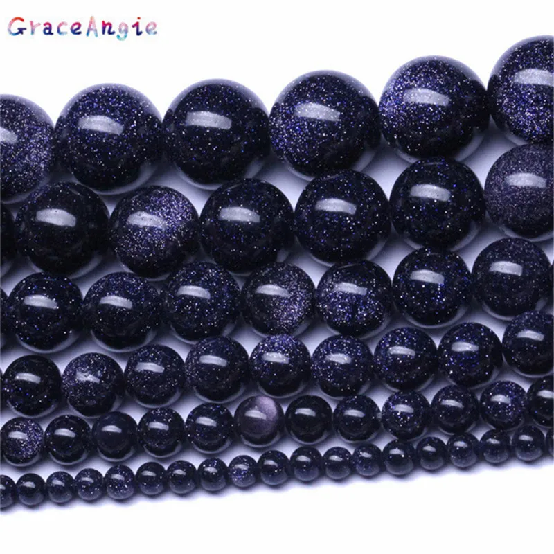Natural Gold Sand Stone 4 6 8 10 12mm Loose Beads Blue Lava Bulk Bead For DIY Making Bracelet Necklace Jewelry | Украшения и
