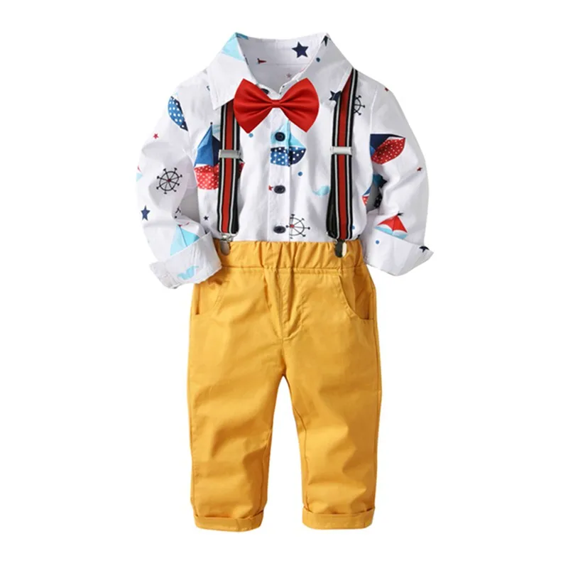 

Boys Long-sleeved Print Shirt+Bib Pants 2pcs 2018 New Autumn Children Clothes Set Kids Casual Two-piece Clothing 2-7Y