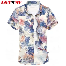 LONMMY 6XL 7XL блузки с цветами Мужская одежда повседневные мужские рубашки с цветочным принтом приталенные рубашки мужское платье Camisa masculina social Новинка