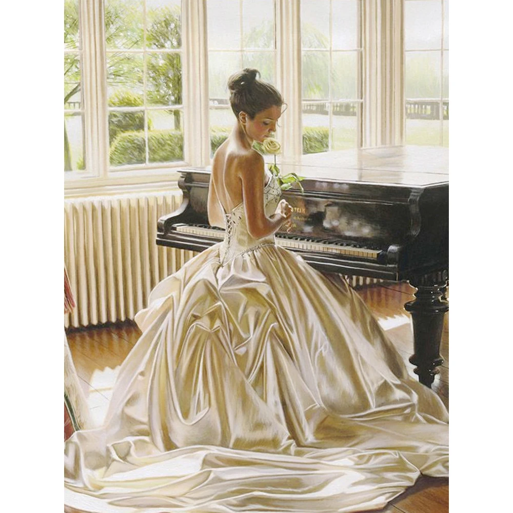 

5D DIY Diamond Painting Full Round Portrait Diamond Embroidery Piano Woman Picture Rhinestone New Arrivals Home Decor a1400