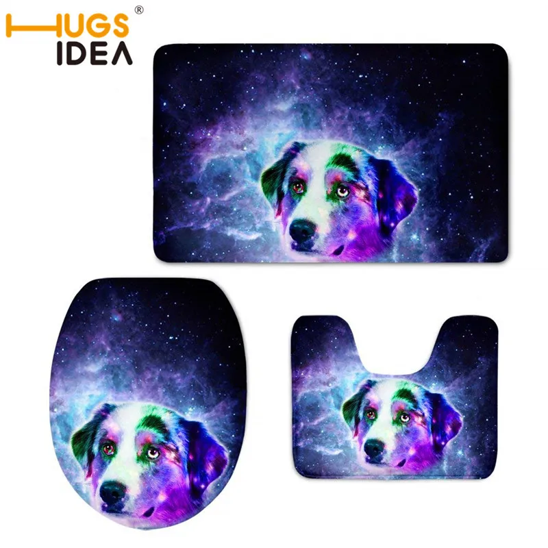 HUGSIDEA Galaxy с рисунком собаки, набор для ванной, Впитывающий Коврик, нескользящая стойка для тряпок, крышка для унитаза, коврик для ванной, теплая мягкая крышка на унитаз - Цвет: CC3301CP