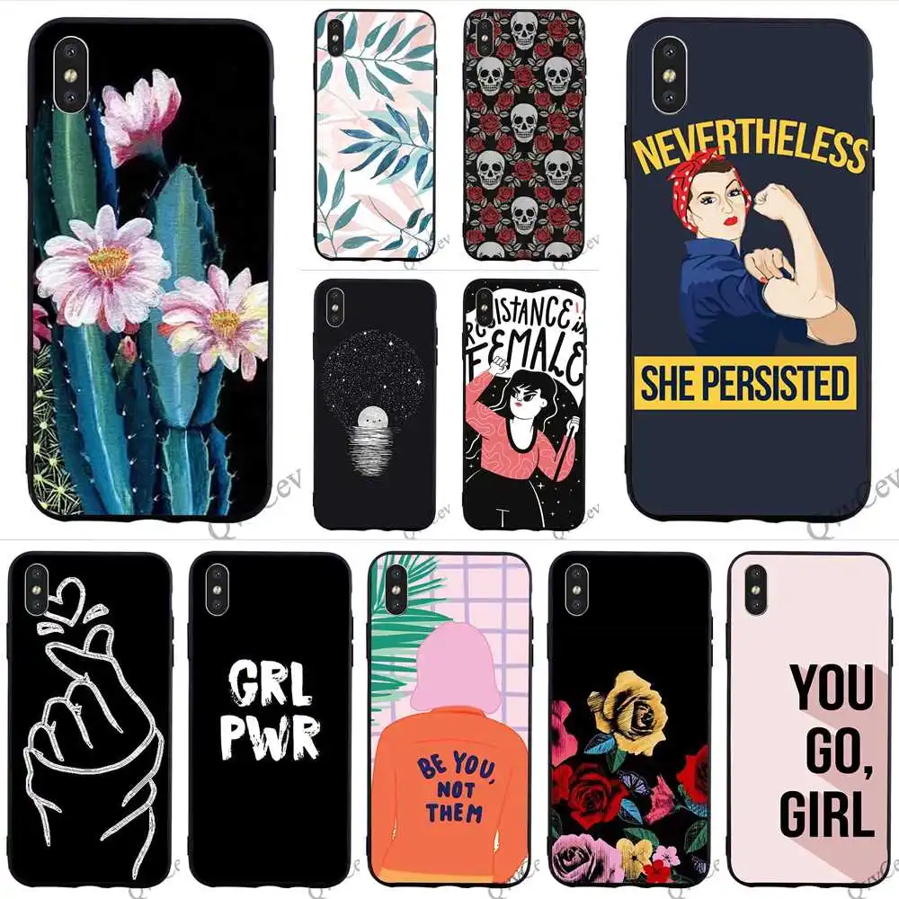 

Slim Feminist Girl Phone Cover for iPhone 8 Plus Case 6 6S XR Xs Max 11 pro X 7 5S 5 SE Silicone Cases Back