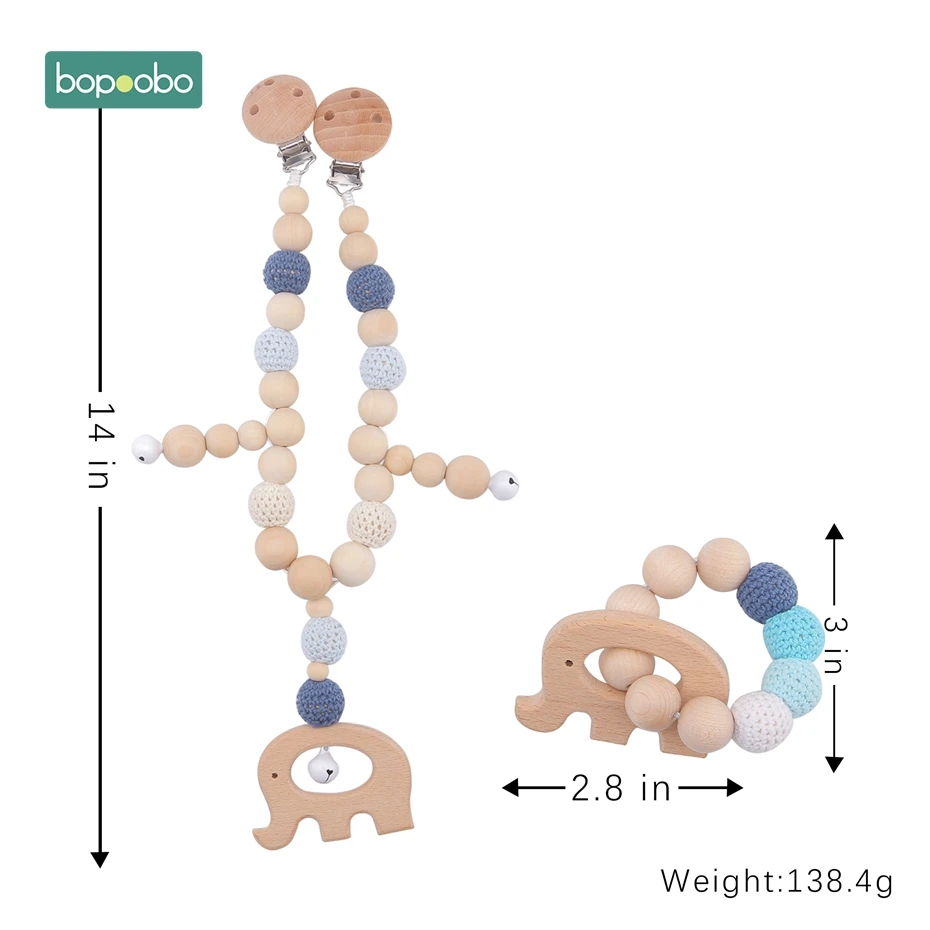 Bopoobo 2 шт Детские Вязаные бусы браслет для прорезывающихся зубов Bpa бесплатно детская кроватка Висячие погремушки игрушки слон коляска Мобильная пустышка Клип - Цвет: Blue Set