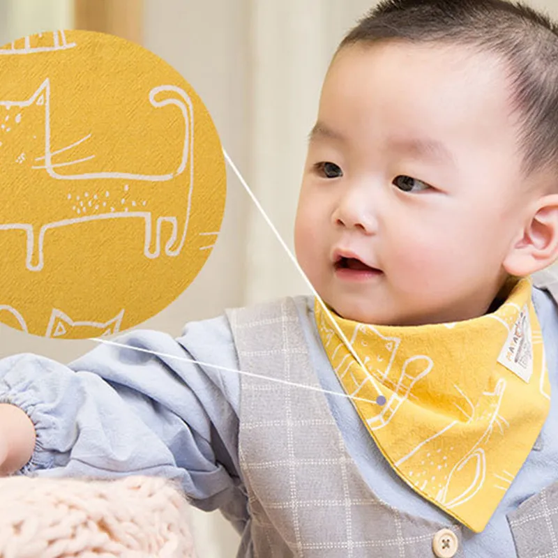 Cotton Linen Triangular Baby Bandana Bibs Cute Cat Pattern Infant Boys Girls Absorbent Burp Cloth for Drooling and Teething Saliva Towel (7)