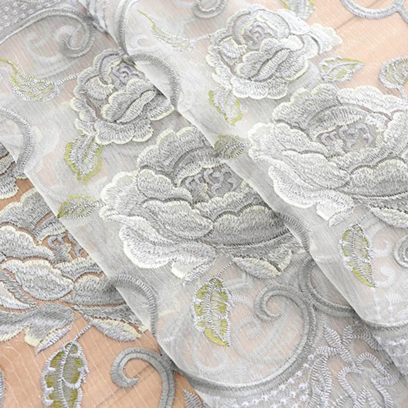 Cortinas en sala de estar cortinas grises de lujo con bordado para el tratamiento de la ventana del dormitorio cortinas de tul transparente WP147 * 30