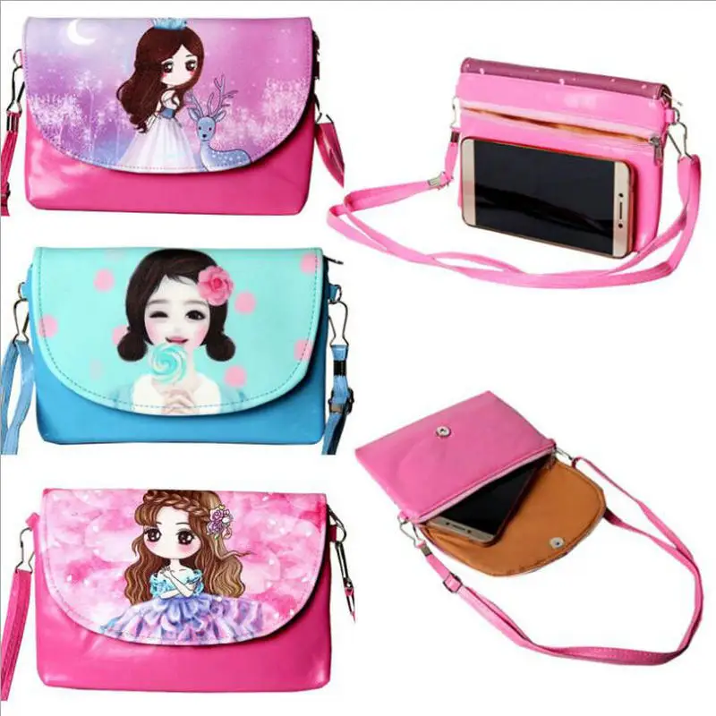 

Cute Cartoon Girls Printed Flap Women Shoulder Bags Kids Mini PU leather Purse and children Handbags Crossbody Lovely Bag