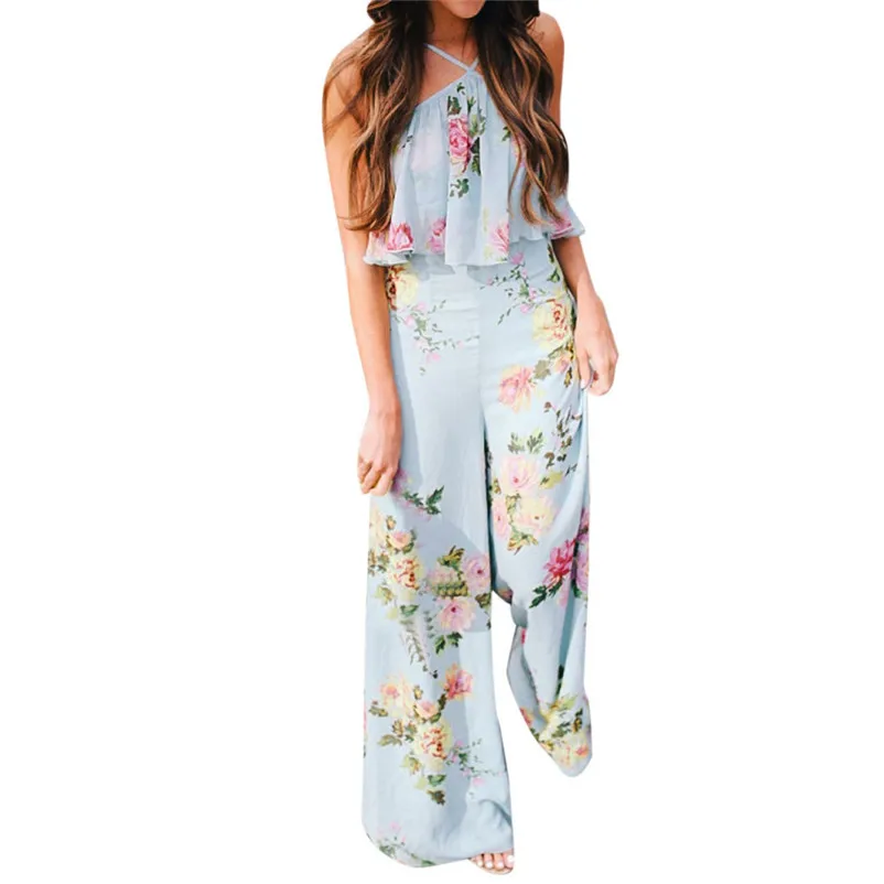 Fashion summer jumpsuit woman 2018 Strap Floral Sleeveless Backless Jumpsuit Long Wide Leg Trousers pantaloni siamesi J28#N (6)