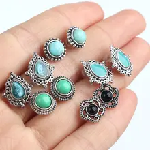 5 пар/модное украшение-гвоздик Серьги Геометрические женские серьги капли воды Цветы Дамы Ретро Серьги с драгоценными камнями наборы