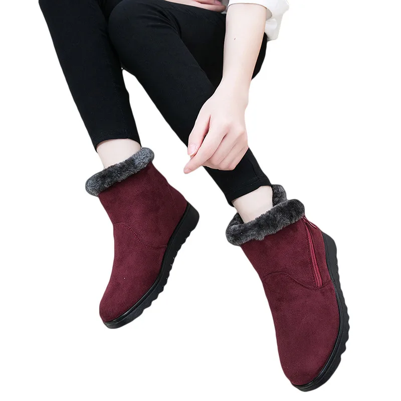 SNURULAN/женские зимние ботинки теплые короткие меховые плюшевые зимние ботильоны размера плюс на платформе, Женская замшевая обувь на молнии удобная женская обувь, E011