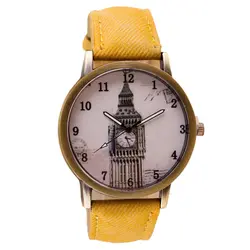 Великолепный Новый Известный Ультра Тонкий ретро Часовая башня наручные ковбой кожаный ремешок аналоговые кварцевые часы женские часы