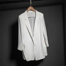 Белый шифоновый костюм куртка женская весна лето тонкая элегантная верхняя одежда на одной пуговице плюс размер сплошной Повседневный женский пиджак 7XL