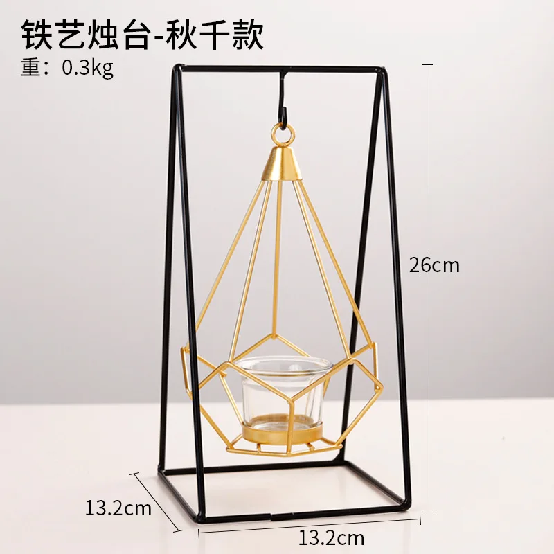 Нордический Золотой геометрический кованый подвесной декоративный подсвечник, украшения для дома, свечи, украшение стола, реквизит для сада - Цвет: B