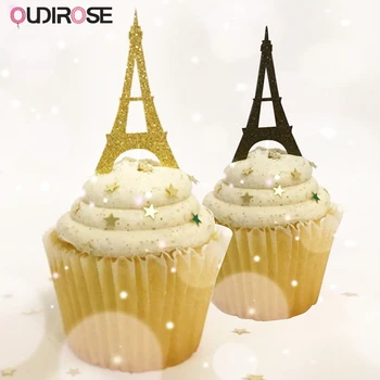 

Glitter Pink Eiffel Tower Hot Balloon Tassel Rainbow Cake Toppers Happy Birthday Cake Top Flags Cake Decorations Wedding Supplie