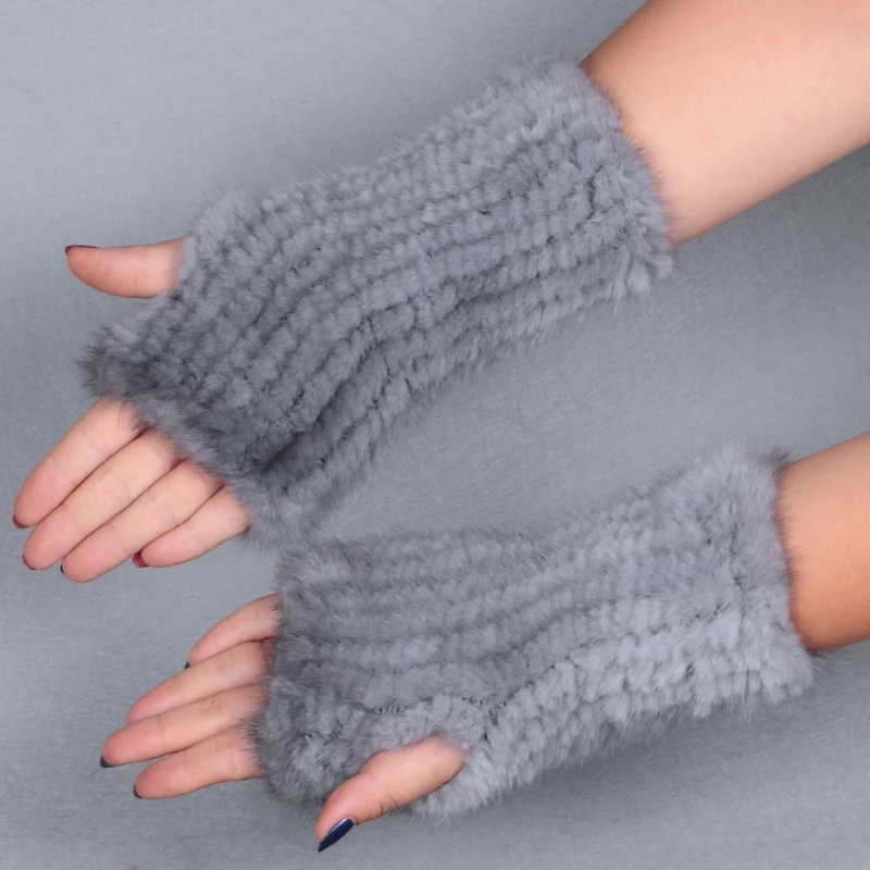 Winter Warm Knitted Gloves For Women Genuine Mink Fur Fingerless Gloves Female Real fur Gloves 20CM-50CM long  (10)