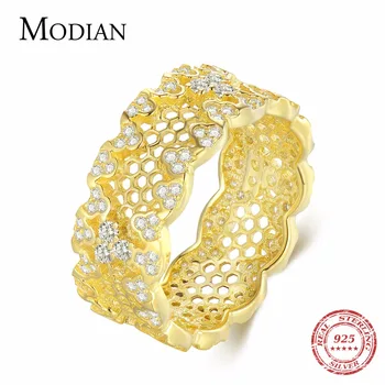 

Modian Gold Color Honeycomb Luxury Clear Cubic Zirconia Fashion Jewelry 925 Sterling Silver Rings For Women Anniversary Gift
