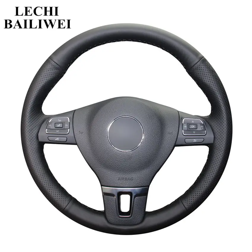 

Black Artificial Leather Car Steering Wheel Cover Wrap for Volkswagen VW Gol Tiguan Passat B7 Passat CC Touran Jetta Mk6