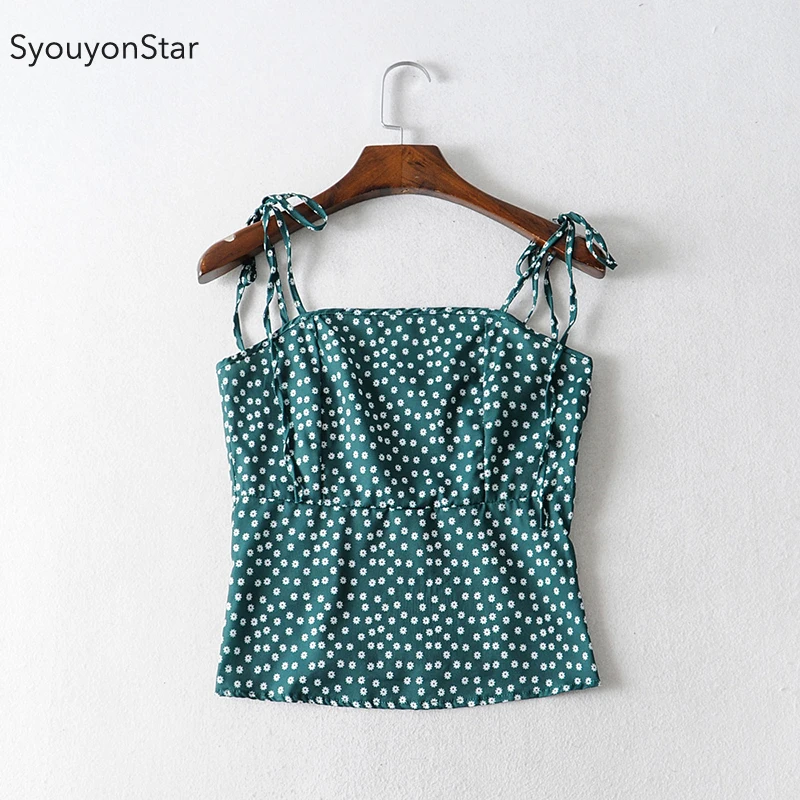 SyouyonStar Chic Camis женский укороченный Топ цветочный принт слинг топы лето Обрезанные