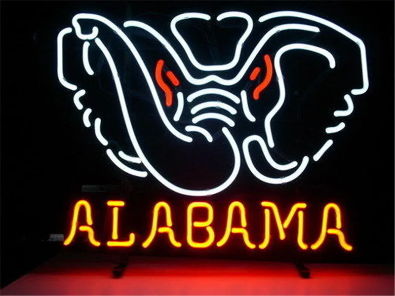 

NEON SIGN ALABAMA CRIMSON TIDE Signboard REAL GLASS BEER BAR PUB display christmas Light Signs 17*14