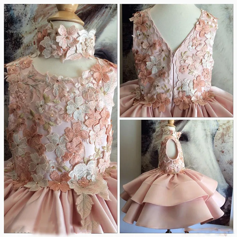 Custom Made Sweet Flower Girls Dresses For Weddings Jewel Sleeveless Ruffle Girls PartyWears Appliques Beads Pageant Ball Gowns