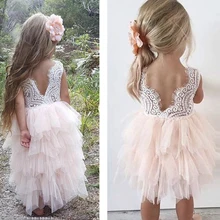 Красивые платья для девочек 2-6 лет; летнее платье; коллекция года; Модные Детские вечерние платья с открытой спиной и бисером; розовый Детский костюм