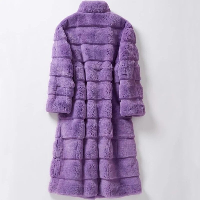 Пальто из кроличьего меха, настоящее зимнее теплое роскошное праздничное длинное пальто с крючками и карманами, женская зимняя куртка sr616