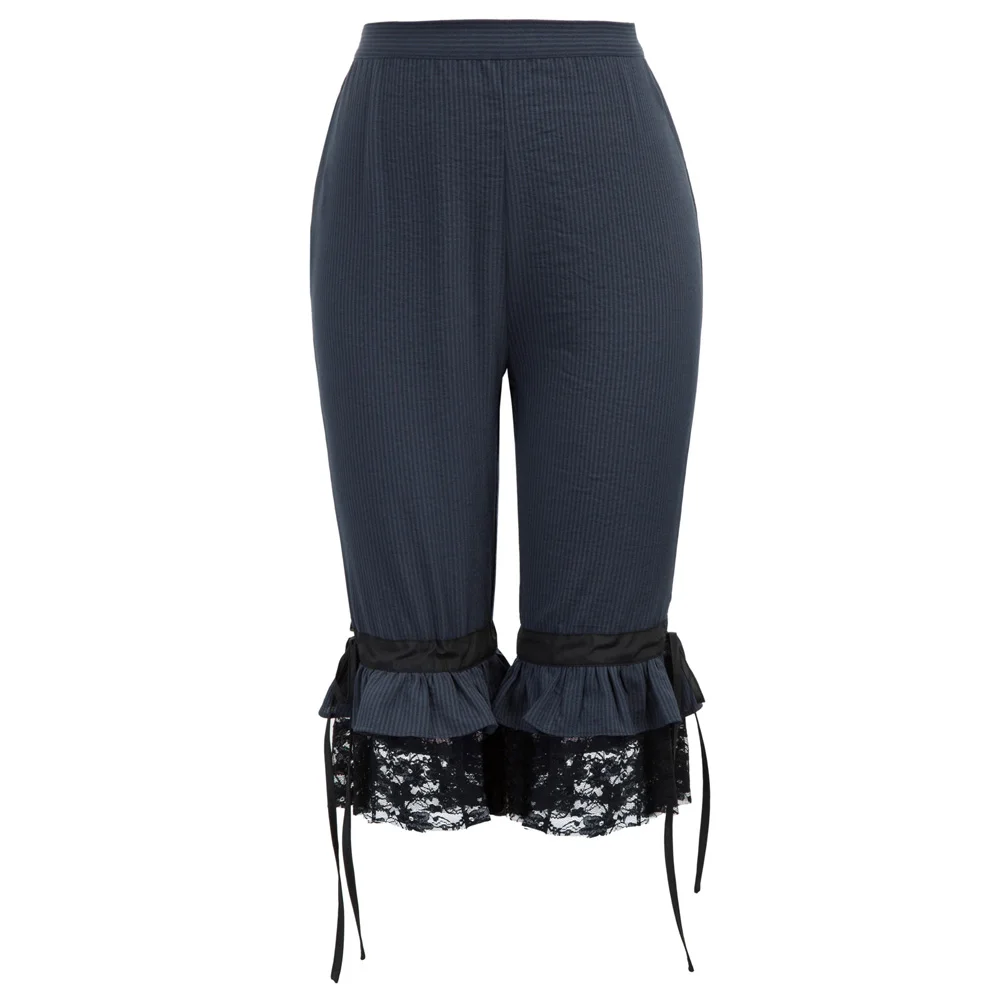 

Lace Pants Summer Events Steampunk Vintage Womens Ladies Elastic Cosplay Costume Bottom Casual Pinstriped 2019