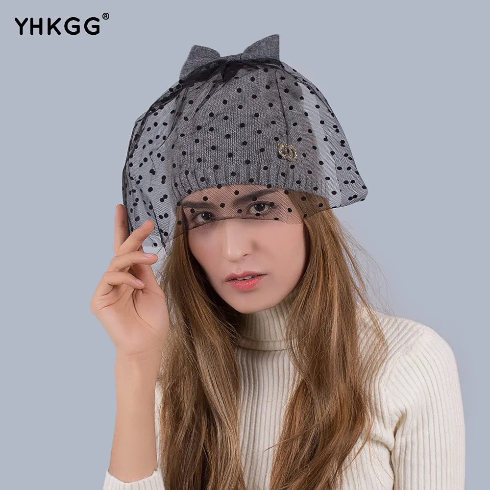 

Simple and easy raccoon hair bulb wool knitted hats Warm winter hat 2016 YHKGG NEW Mysterious and elegant charm of the lady