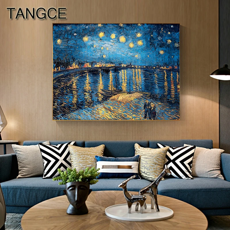 

Famous Van Gogh Starry Sky Seine Painting Tableaux Blue Wall Art for Living Room Aisle Big Poster Print Abstract Cuadros Salon