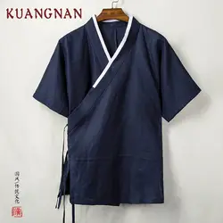 KUANGNAN, китайское кимоно, кардиган, мужские рубашки, 4XL, одежда, японское кимоно, мужское летнее кимоно, рубашка, Мужская Уличная одежда, лето 2019