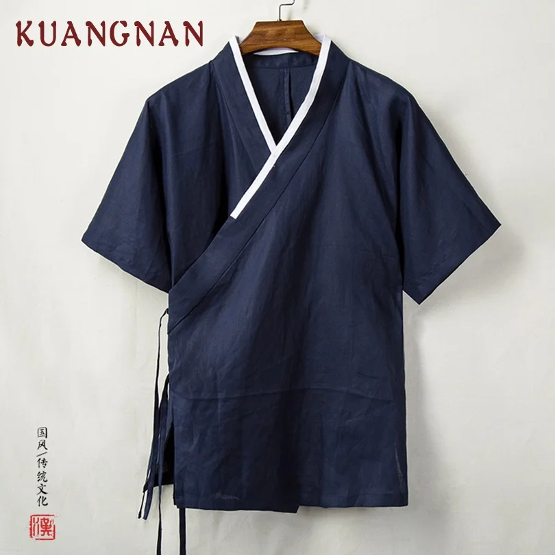 

KUANGNAN Chinese Kimono Cardigan Men Shirts 4XL Clothing Japanese Kimono Men Summer Kimono Shirt Men Streetwear 2019 Summer