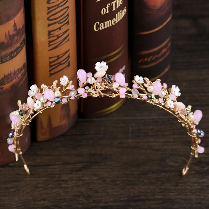 

Bride Crown Colorful Headwear Women Jewelry Wedding Princess Tiara Pink Crystal