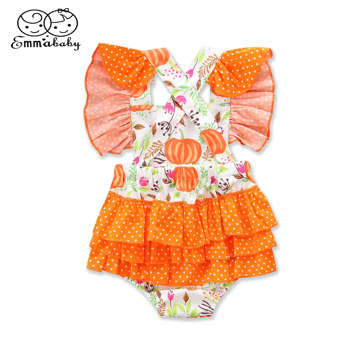 

Emmababy Newborn Baby Girl Cartoon Pumpkin Romper Jumpsuit Summer Clothes