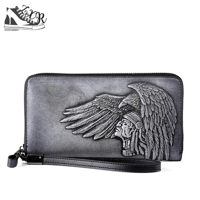

Zuoxiangru New Men Top Genuine Leather Embossing Eagle Style Long Wallets Male Clutch Purse For Men Bags