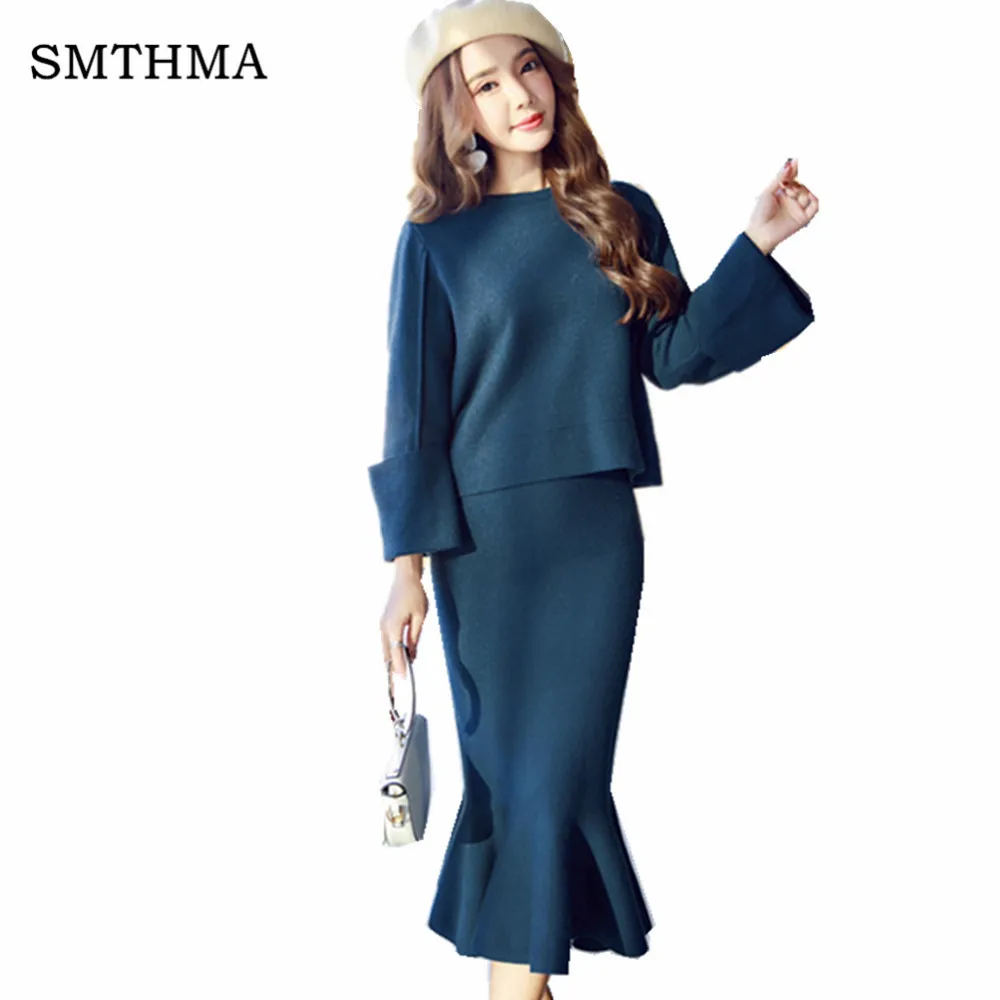 

SMTHMA High Quality womens two piece sets 2019 Autumn winter Thickening warm jaqueta feminina+2pcs fishtail Skirt Set